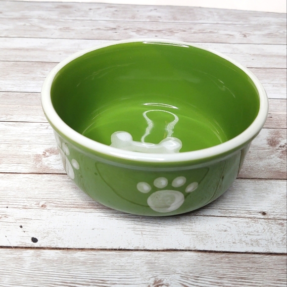 Gibson Other - Gibson Ceramic Paw Prints Pet Bowl Green White